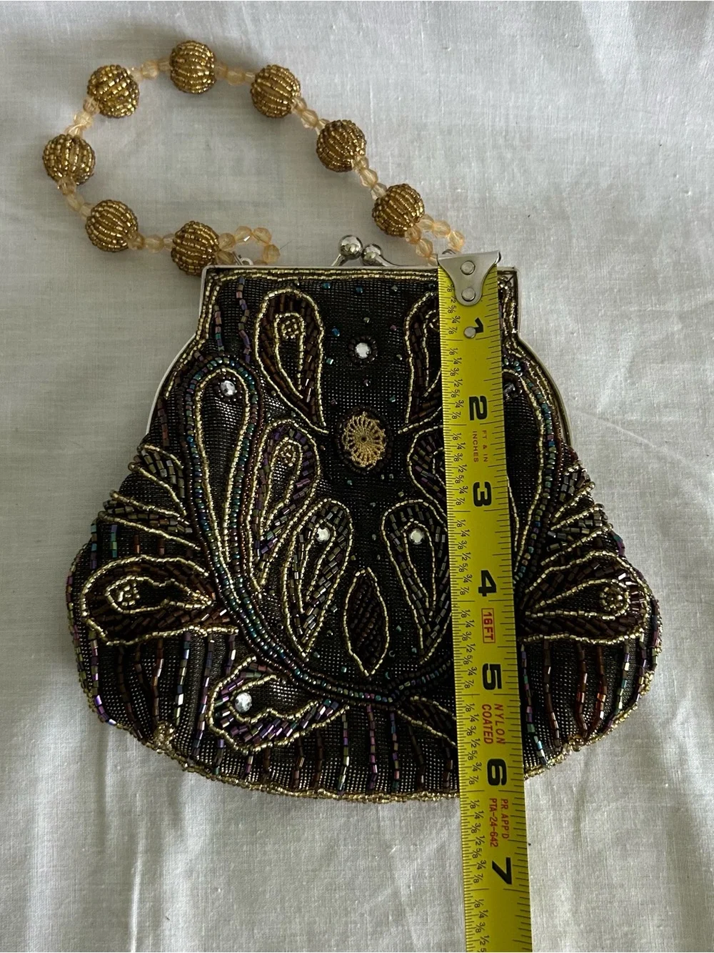 Art Deco Style Beaded Evening Bag Flapper Paisley Brown Gold Purse